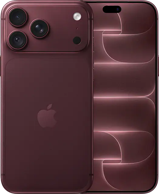 iPhone color burdeos, vistas frontal y posterior; imagen de referencia
